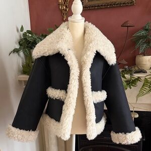 Free People Black and Cream faux fur shearling Jacket